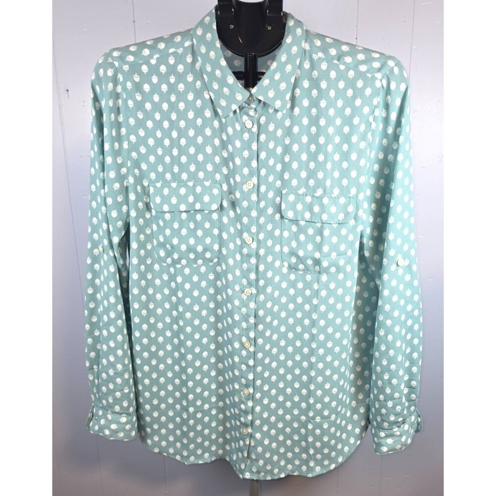 Loft Outlet Green Acorn Blouse Button Front Shirt Size Large L Career Casual
